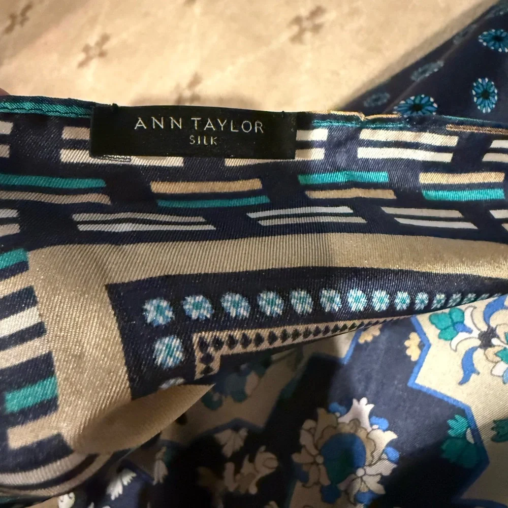 Ann Taylor Navy, tan, green and Cream Silk Scarf - Picture 3 of 4